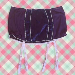 VS Maroon and Pink Satin Garter Belt with Lace Trim